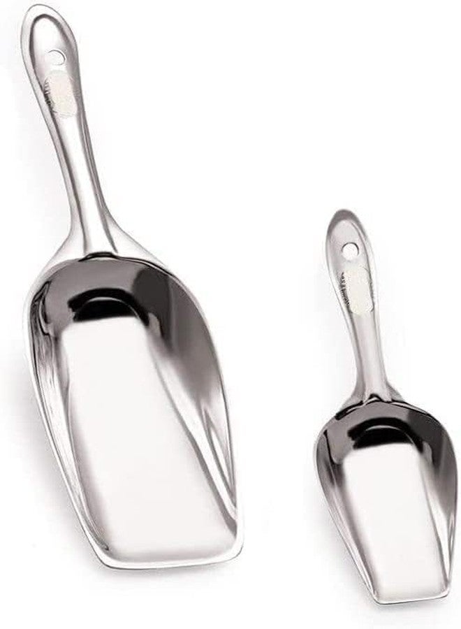 DiBha 2-Piece Stainless Steel Flat Bottom Bar Ice Flour Utility Scoop, Small & Big, Silver (Combo of 2) - Image 1